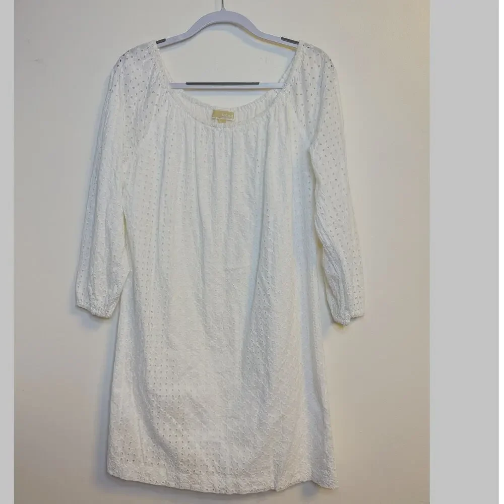 Michael Kors White Eyelet Shift Dress L